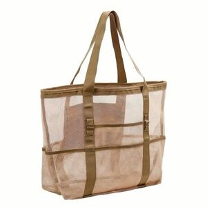 Mesh Oversized Beach Bag Khaki 9 Pockets Lightweight Tote Bag . NWT